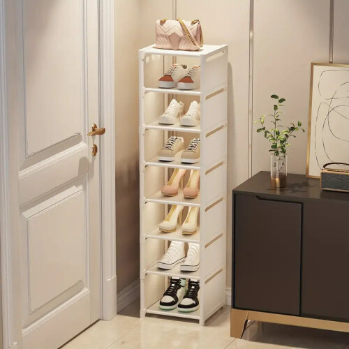 (White, 4-Layers) Step up your shoe storage with this space-saving tall rack 1