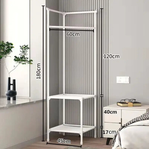(Corner Shelf Two Layers White) Transform Neglected Corners into Organized Oases with this Chic Coat Rack