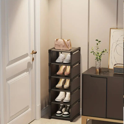 (Black, 6-Layers) Step up your shoe storage with this space-saving tall rack