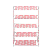 (Pink, 5-Tiers) Simplify your life with this Non-Woven Dustproof Shoe Rack