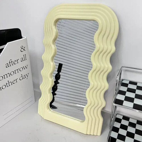 (Pink) Aesthetic Wall Mounted Mirror With Wave Pattern Frame 2