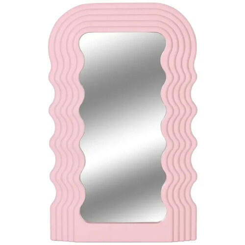 (Pink) Aesthetic Wall Mounted Mirror With Wave Pattern Frame