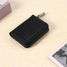 BULLCAPTAIN Leather Men Wallet Card Pack Zipper Card Case Holder Credit Card Bag Short Coin Purse Black