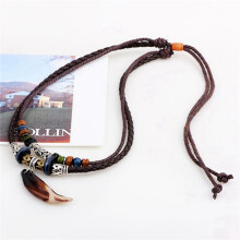 2X Leather Tribal Necklace for Women and Men Vintage Bohemian Style Ethnic Beads Choker Braided Adjustable Double Layers