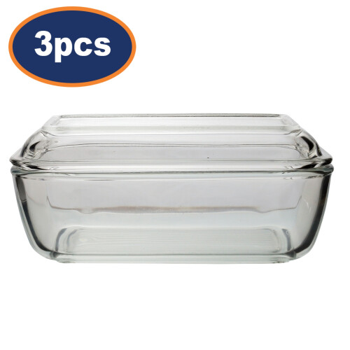 Luminarc Butter Dish With Lid Tempered Glass Clear Serving Storage Container 3Pc