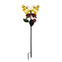 Decoración brillante para jardín exterior, estaca de mariposa de hierro amarillo de 30x7.5 pulgadas, luces solares impermeables para exteriores,
