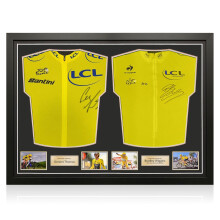 Geraint Thomas And Sir Bradley Wiggins Signed Tour De France Jerseys. Dual Frame Gold