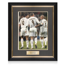 Ronaldo Nazário & Roberto Carlos Signed Real Madrid Football Photo: 3 Amigos. Deluxe Framed