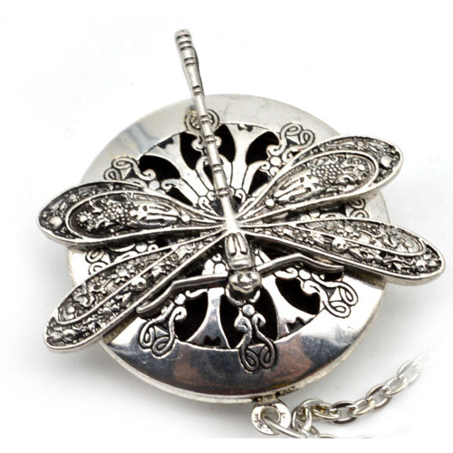 2Pc Antique Silver Dragonfly Aromatherapy Diffuser Pendant Necklace 1