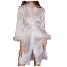 asdoklhq Damesbadjas Casual Veren Badjas Kimono Satijnen Mouwen Badjas Wit L