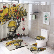 Conjunto de cortina de chuveiro com estampa de ouriço (4 peças) compatível com macieira – decoração de banheiro à prova d'água