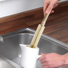 Cepillo largo de madera para limpiar botellas con cerdas suaves de nailon y cabezal en ángulo recto para tazas, botellas, ollas, cubos y para la