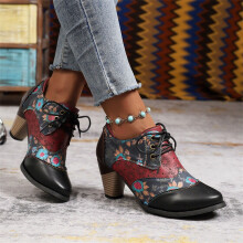 Willtoo Damen-Handarbeitsschuhe, Retro-Ethno-Print-Design, spitze Ethno-Stiefeletten mit hohem Absatz