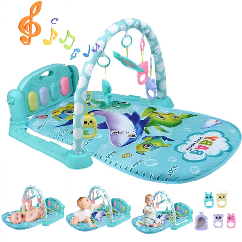 Tappetino da gioco e palestrina 3 in 1 per neonati, blu