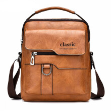 Herreskinnsveske med slynge - Vintage sideveske med crossover-motiv, reiseveske med messenger-lommebok, brun