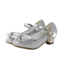 Mädchenschuhe, Mary Jane, Blumenmädchenschuhe, süße Prinzessinnenschuhe mit niedrigem Absatz für Schule, Hochzeit, Party, Silber, 7-8 Jahre