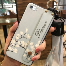 Stoßfeste Handyhülle für iPhone 5/5S/SE: Mit Ständer, Handschlaufe, Blumendesign und staubabweisendem Silikon