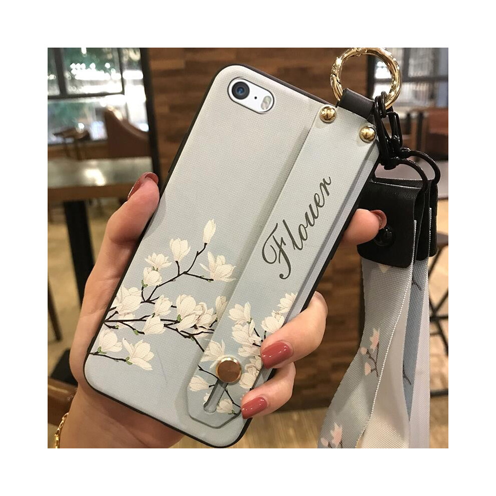 Shockproof Phone Case For Iphone 5/5S/Se: Kickstand, Wristband, Flower Design, Dust-Resistant Silicone 9136381484328