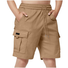 Jongensschooluniformshorts met zakken, joggingbroek, zomerse cargoshort voor kinderen, kaki, 11-12 jaar