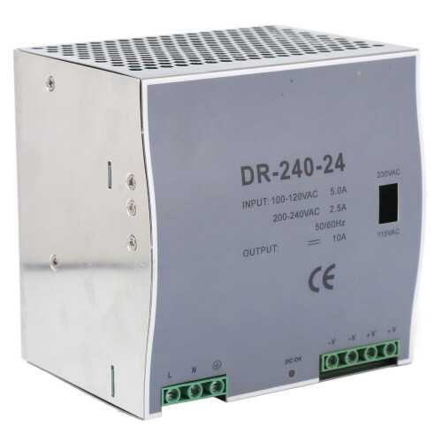 Alimentation à sortie unique pour panneaux de commande, régulateur de puissance à découpage haute efficacité et construction robuste, 240 W, 1