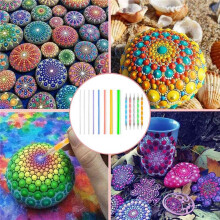26X Mandala Rozsianych NarzęDzi Zestaw do Malowania Skał, Malowania Kamieni Dot Kit, Akrylowy Kij, Punktowe NarzęDzie Wiertarskie, Wzornik DIY Wall
