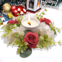 Anillos para velas, corona artificial pequeña estilo bohemio, portavelas cilíndrico para primavera, verano, Navidad, bodas, hogar, puerta y