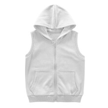 Colete infantil sem mangas com capuz, corte justo, cor sólida, casual, com zíper e bolsos. Branco. Tamanho 5-6 anos.