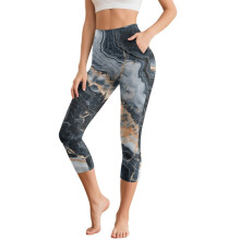 Leggings capri estampados jaspeados HELLHERO para mujer, pantalones deportivos de yoga, capris de yoga con control de abdomen, leggings elásticos