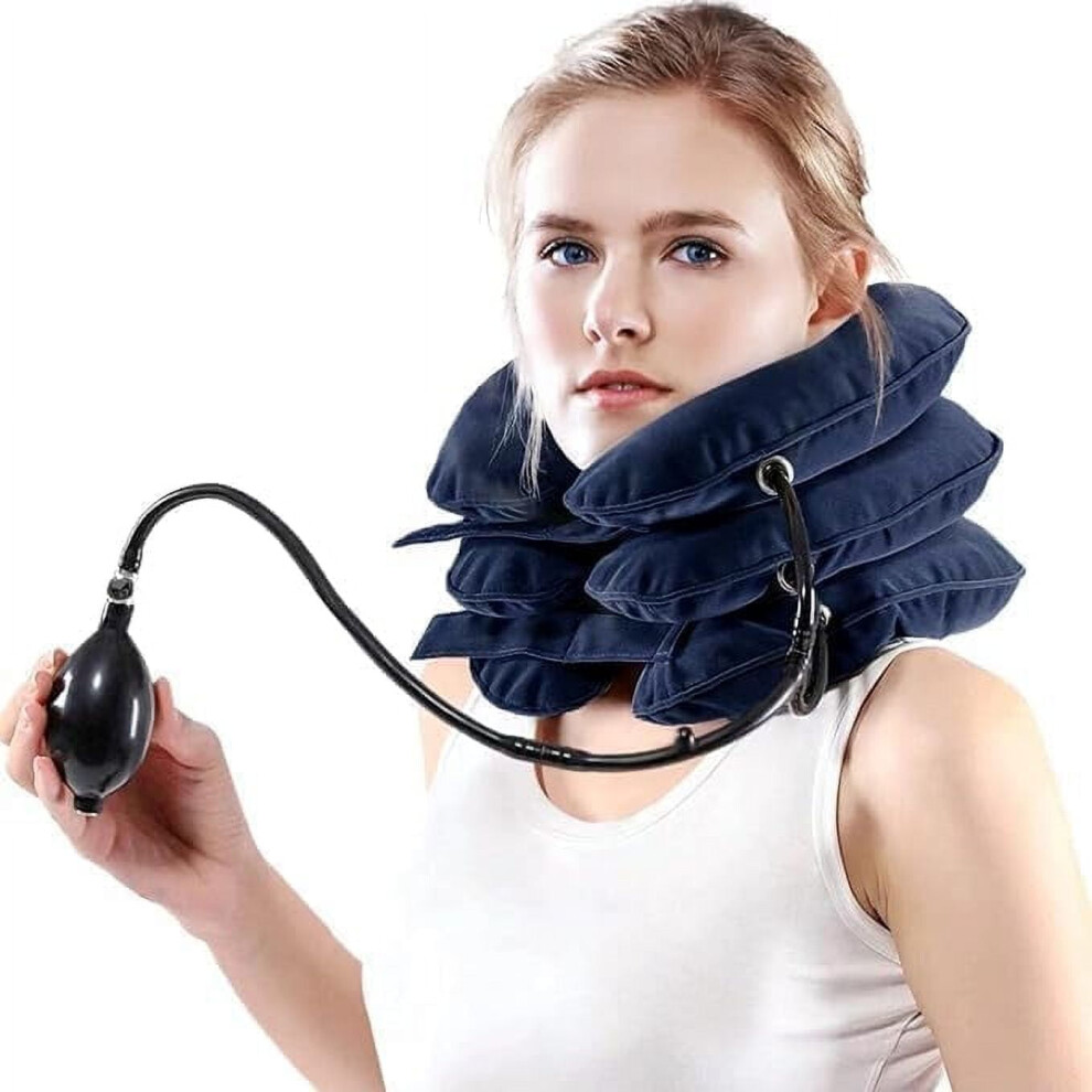 Blue Lingsheng Cervical Neck Traction Device,Neck Brace For Neck Pain Relief, Inflatable Neck Cervical Brace (Blue)
