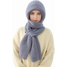 Cachecol de inverno versátil em tricô com capuz integrado, à prova de vento.