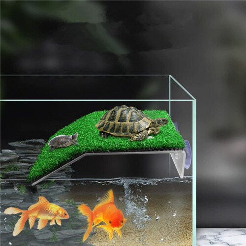 2X Lawn Turtle Basking Platform Turtle Resting Basking Platform, Simulation Grass Turtle Ramp for Turtle Tank, Reptile L 1