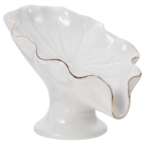 3Pcs White Ceramic Soap Dish Lotus Leaf Design Draining Soap Holder 1