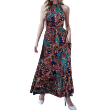 Sommerliches Maxikleid für Damen mit Schlitz, lässigem V-Ausschnitt, lockerer Passform und Taschen, Rot, XL