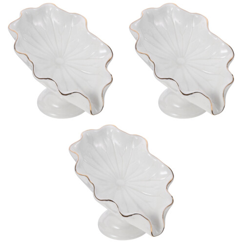 3Pcs White Ceramic Soap Dish Lotus Leaf Design Draining Soap Holder 2
