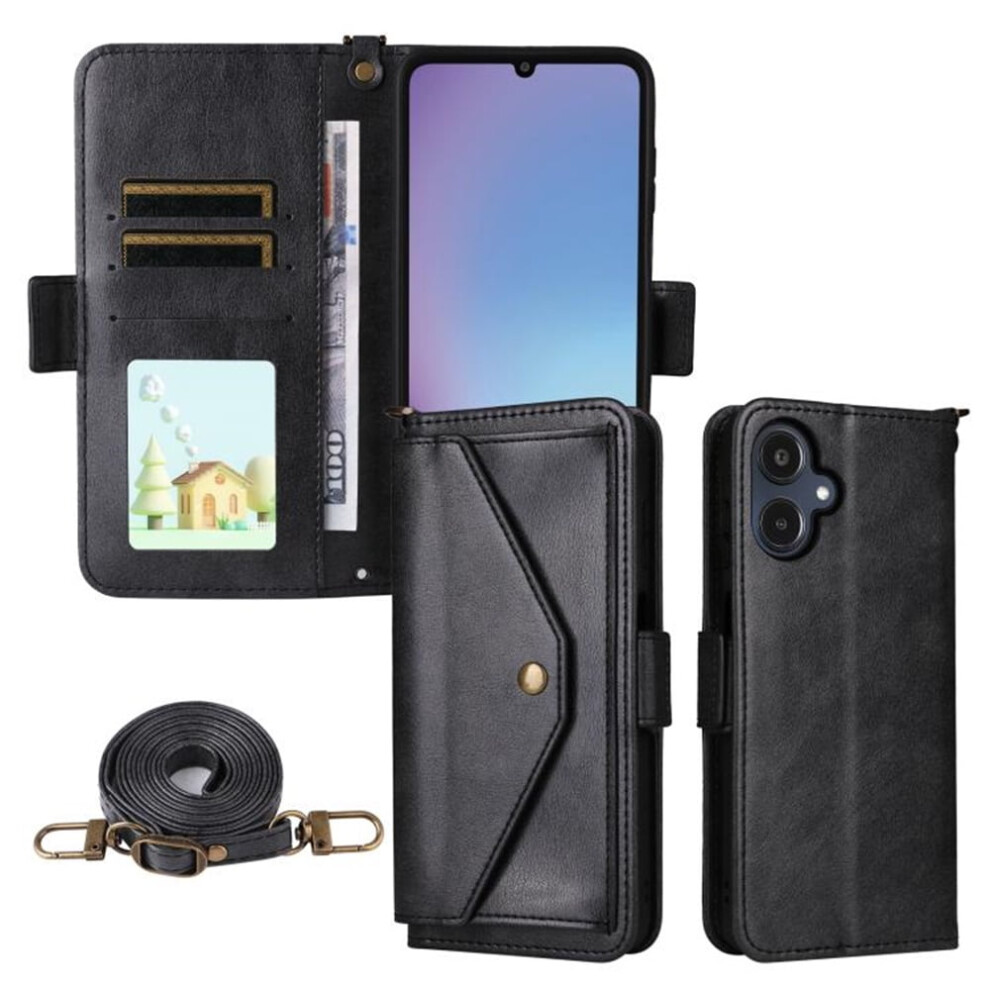 Vintage Leather Wallet Case For Samsung Galaxy A25e / A25 5GâShockproof, Multi-Card Slots, Hidden Button Pocket, Detachable Strap, Black 9482726205159