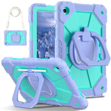 Robuuste schokbestendige hoes voor Samsung Galaxy Tab A9+ – Valbestendige siliconen + PC, 360 draaibare standaard en schouderriem, paars