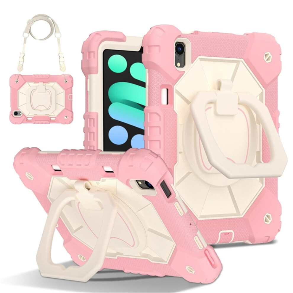 Heavy Duty Shockproof Case For Ipad Mini 2024 / Mini 6 Â Anti-Drop Silicone+Pc, 360 Rotating Stand & Shoulder Strap, Pink 9482726205296