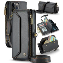 CaseMe Leder-Wallet-Hülle für iPhone 12 Pro Max (6,7 Zoll) – RFID-Schutz, 10 Kartenfächer, Geldscheinfach mit Reißverschluss, magnetische