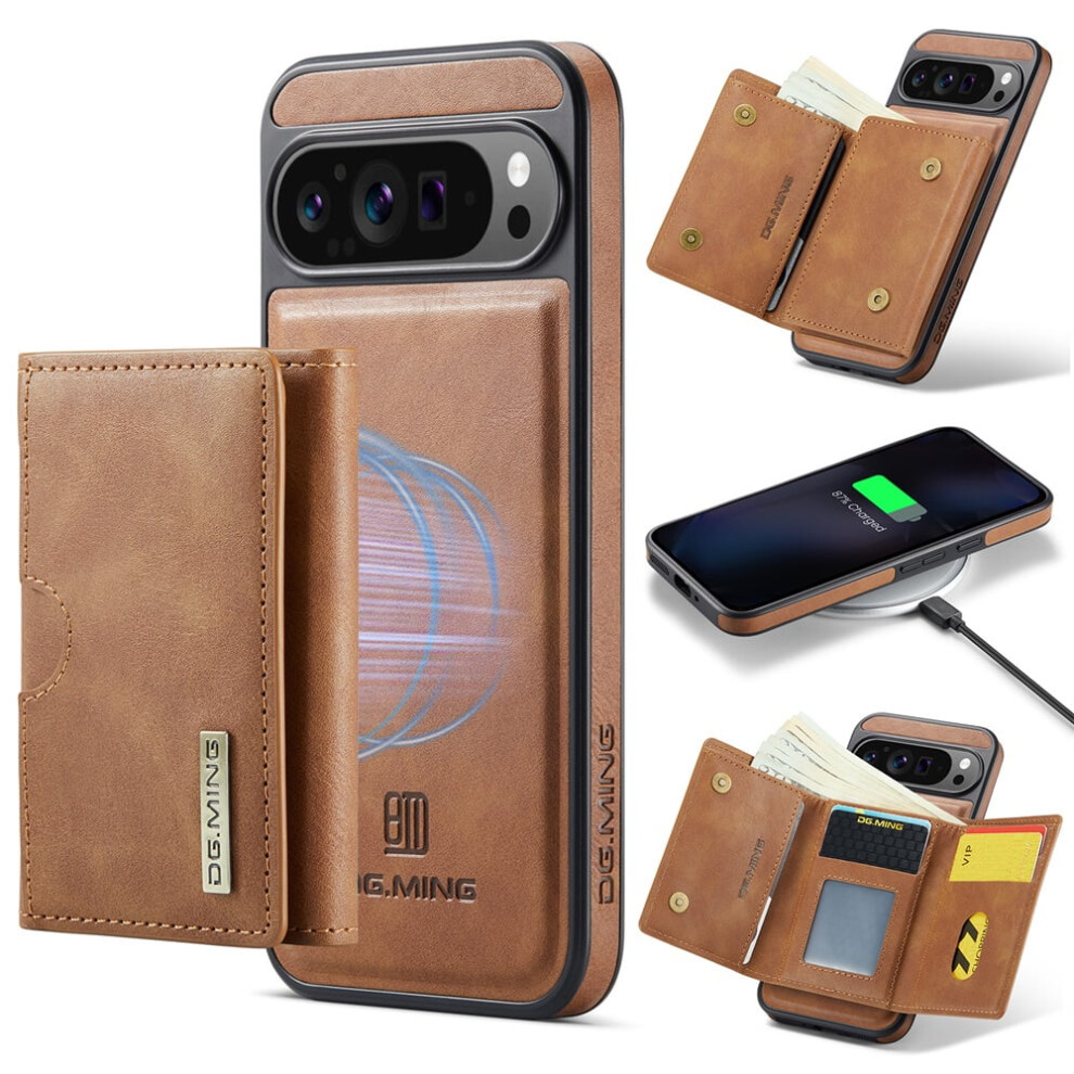 Dg.ming Wallet Case For Google Pixel 10 Pro Xl (6.8"), Magnetic, Rfid-Blocking, Detachable, Leather, Brown 9482726201649