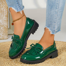 Mocassins femininos Willtoo com laço, cor sólida, sem fecho, ideais para uso diário, no escritório e para caminhadas – Verde escuro,