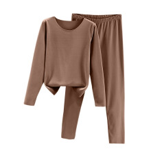 Set pijama și pantaloni de damă, casual, confortabil, cu mânecă lungă, căptușit cu fleece, gros și cald, maro, mărimea M