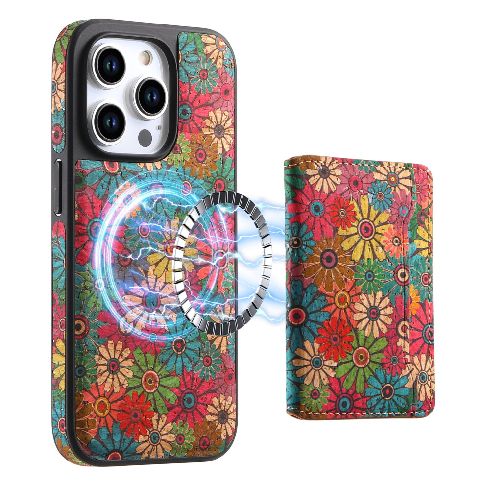 Leather Wallet Case For Iphone 15 Pro Max Â 2-In-1 Detachable, Magsafe-Compatible, Floral Green 9482726201632