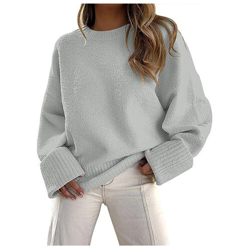Γυναικείο oversized με μακριά μανίκια, χνουδωτό πλεκτό, casual, ζεστό, 2025, φθινοπωρινά