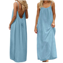 Damen Sommerkleider Ärmelloses Kleid mit offenem Rücken Spaghettiträgerkleid Fließendes Kleid Blaue Kleider Damen Strandkleid