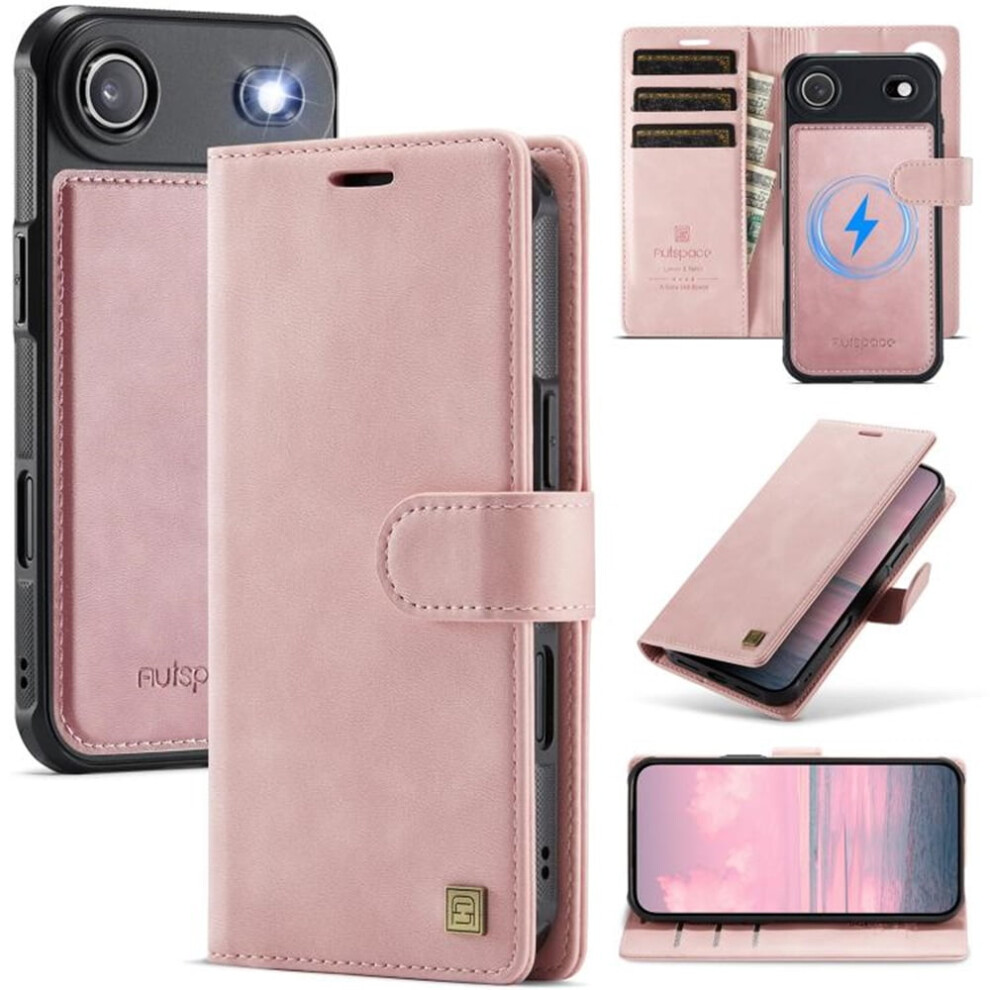 Rfid Blocking Magsafe Purse Case For Iphone Air 6.5", 3-Card Slots, Kickstand, Flip Shockproof Cover, Pink 9482726202080