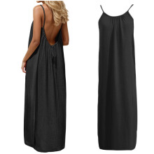 Lässige Kleider für Damen, Sommerkleid, ärmellos, rückenfrei, Maxikleid mit Spaghettiträgern, schwarze Kleider für Damen, Strandkleid