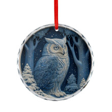 Sova v zimnom lese – 4Glass Ornament – Výmena darčekov – Nápady na vianočné sklenené dekorácie