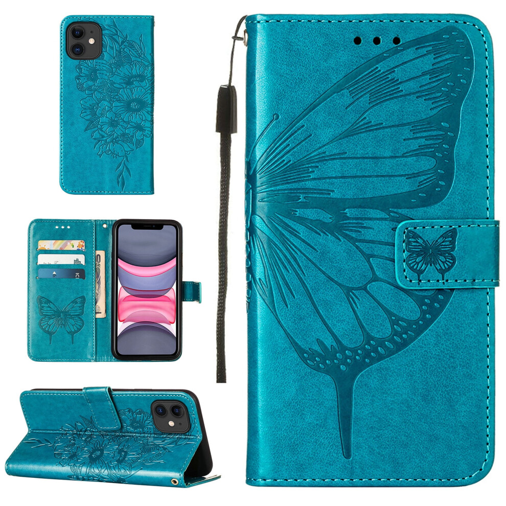 Butterfly Wallet Case For Iphone 12 Synthetic Leather Blue 9066521583812