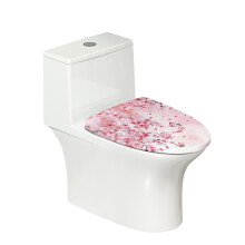 Housse de couvercle de toilette extensible lavable à motif papillons et fleurs de pêcher avec bords élastiques – Compatible avec les couvercles