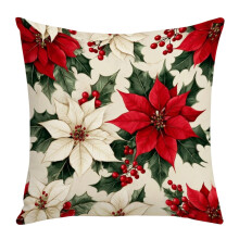 Coussin imprimé fleurs rouges de Noël, collection de coussins festifs, décoration de salon pour canapé, 45 x 45 cm